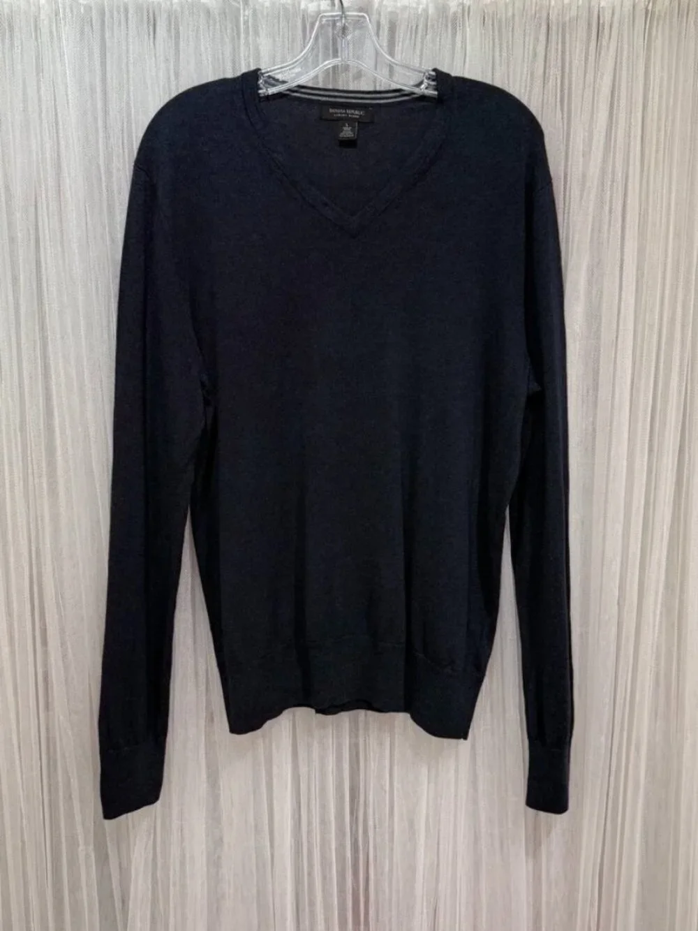 Banana Republic Luxury Blend Men's L V-Neck Sweater Silk Cashmere Navy Blue